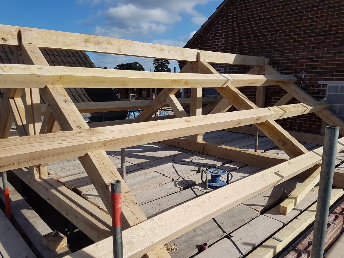 Tied King Truss made from Green Oak